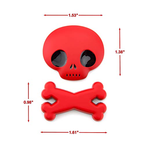 Image of CB 2-Pack of Cute Version 3D Skull & Crossbone Metal Badge Motorcycle Car Sticker Logo Emblem Adhesive Decals Decoration for Car Styling, 2 Pcs of Red