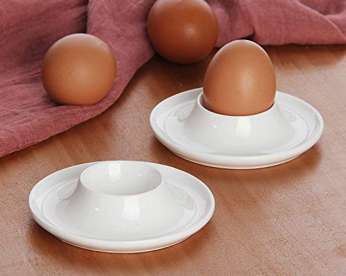 VanEnjoy White Porcelain Egg Cups Trays with Base, Soft Boiled Egg Cup Holders Plates - Pack of 6 - Thumbnail 3