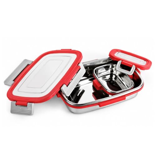 SignoraWare Quickmeal Stainless Steel Big Lunch Box,(900ml+160ml, Red), Airtight & Leakproof, Portion Control, Easy to Carry, Ideal for Office, School, Kids & Travel