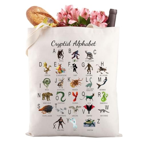 LEVLO Sac fourre-tout Cryptozoology Cadeau Mothman Créatures Cryptides Monstre Cryptide Cadeau Cryptid Sac de courses, Sac fourre-tout Alphabet Cryptid 3uk, large