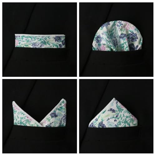 Image of Floral Pocket Squares for Men with Holder Printed Flower Mens Handkerchief Cotton Suit Pocket Hanky for Wedding