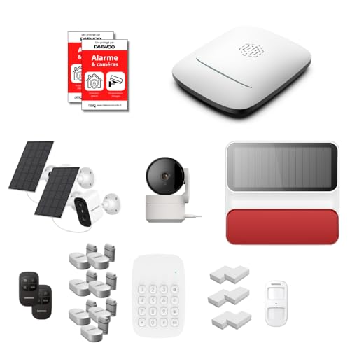 Daewoo - Pack Alarme Maison sans Fil Elite (Horizon+) - Centrale PA501Z - Kit XXL 18 Accessoires + 2 Caméras Solaires Extérieures & 1 Intérieure - WiFi/GSM...