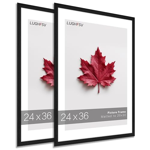 LUGHFSV 24x36 Picture Frame for Wall Poster Frame 20x30 with Mat or 24x36 without Mat Horizontal and Vertical for Wall Mounting Home Office Decoration