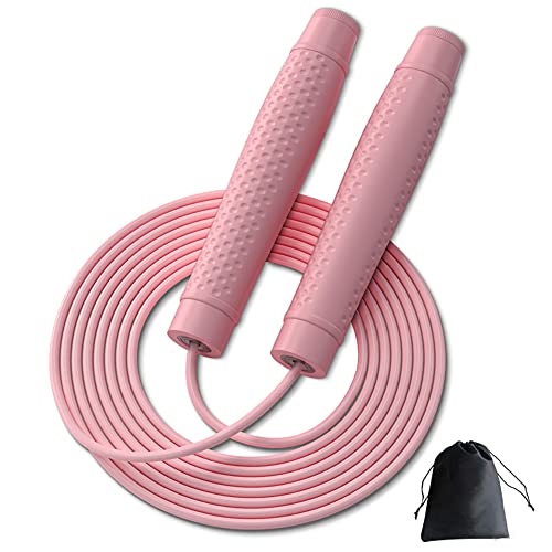 Veemzzz Jump Rope, Lightweight Tangle Free Ball Bearing Speed Skipping Rope with Plastic Handles, Adjustable PVC Jumping Rope for Men Women Youth Kids Endurance & Weight Lose, Workouts, Fitness (Pink)