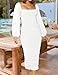 ZESICA Women's Sexy Ruched Bodycon Midi Dress Long Puff Sleeve Square Neck Backless Cocktail Party Wedding Dresses,White,X-Large