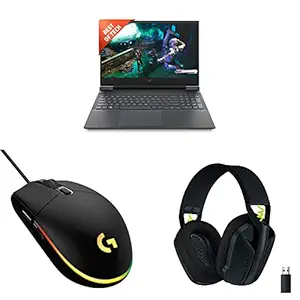 HP Victus Gaming Laptop (AMD R7 5000 Series/4GB RAM & 512GB SSD Storage/3050 Graphics)+Logitech G G102Wired Gaming Mouse+Logitech G435 Gaming Bluetooth Wireless Over Ear Headphones with Mic - Black
