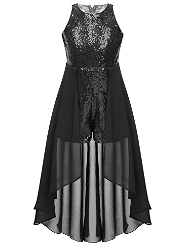 Jeeyjoo Kids Girls Chiffon Sleeveless Sequined Birthday Prom Party Jumpsuit Pageant Dancing Romper Gowns Black 12 Years #TOP1