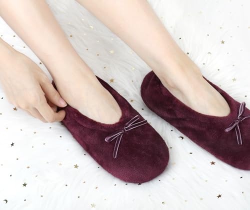 Image of Keyela Women's Ballerina Slippers,Non-Slip Bedroom Slippers Socks | Soft fuzzy slipper socks for ladies Indoor home slippers Cozy sock slippers Ballet Slippers