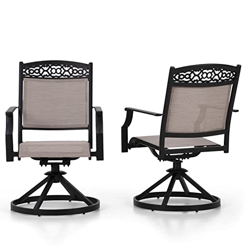 Mfstudio Cast Aluminum Frame Patio Sling Dining Swivel Chairs Set Of 2, Outdoor Textilene Furniture For Lawn Garden Backyard #TOP18