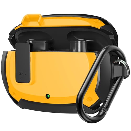 Compatible with Beats Studio Buds/Buds+ Case Cover 2021/2023, [Secure Lock] Cool Beats Studio Buds Plus Protective Shell Men Women with Keychain for New Beats Studio Ear Buds Case Yellow[CASE ONLY]