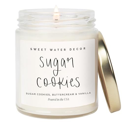 Sweet Water Decor Sugar Cookies Scented Candle - Sugar Cookies, Vanilla, and Buttercream Scented Christmas Candles and Decor for Home - 9oz. Clear Jar Soy Candle, Made in The USA
