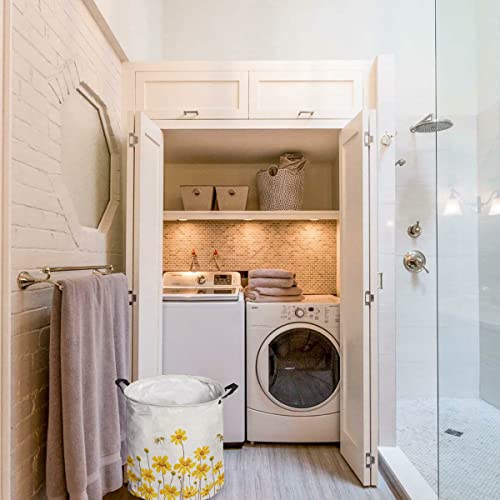 Laundry Hamper,Foldable Laundry Basket Spring Yellow Daisy Flowers Bee Retro Canvas Fabric Storage Organizer With Handles For Dirty Clothes,Home Storage #TOP2