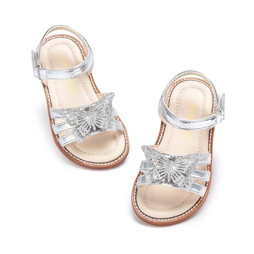 Image of PHIRAMIN Toddler Girl Sandals - Flower Girl Dress Shoes Open Toe Little Kid Flats
