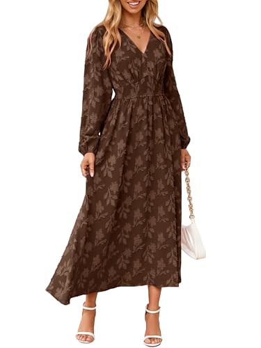 Simplee Womens Boho Floral Long Sleeve Maxi Dress V Neck
