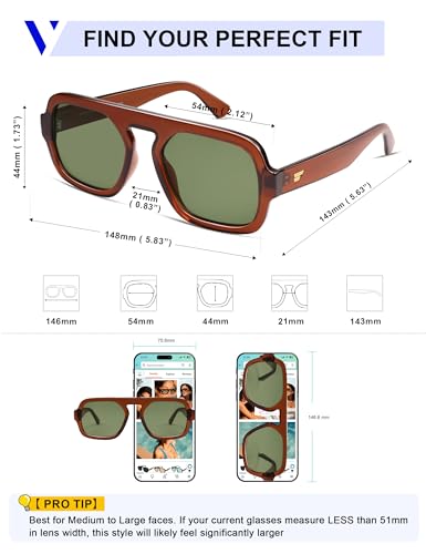 Image of VANLINKER Retro Square Aviator Sunglasses for Women Men 70s Vintage Style Trendy Flat Top Rectangle Sun Glasses VL9826