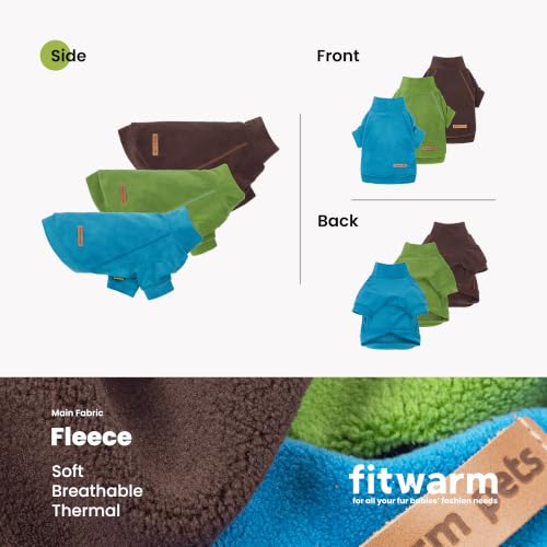 Image of Fitwarm 3 Pack Turtleneck Fleece Dog Sweater, Winter Clothes for Small Dogs Boy Girl, Thermal Dog Sweatshirt, Pet Apparel, Bright Blue, Green, Brown, XL