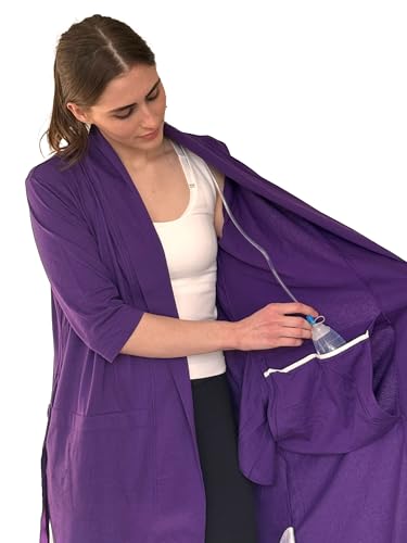 USBD Post Mastectomy Robe With Inside Drain Pockets Women Recovery Bathrobe (Purple,Small)