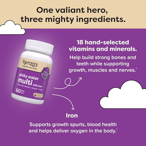 Renzo's Picky Eater Kids Multivitamin with Iron - Dissolving Kids Vitamins with Vitamin D3 & K2 and More - 60 Sugar-Free Melty Tabs, Cherry Cherry Mo’ Cherry Flavored - Image 4