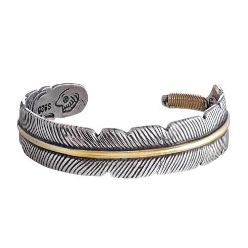 HAQUIL Stainless Steel Native American Feather Cuff Bracelet Jewelry Gift for Men and Women