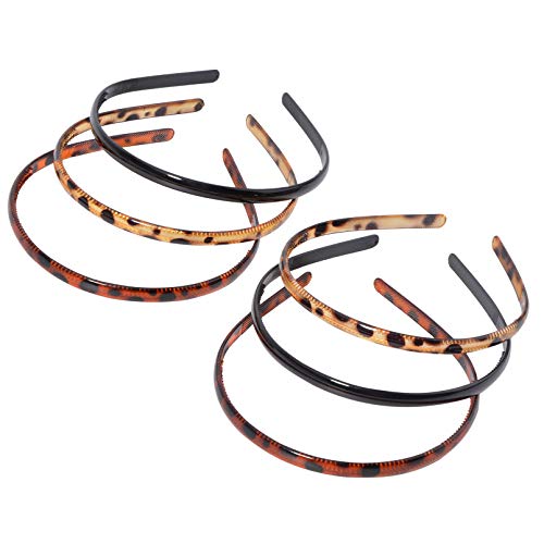 DEEKA 6 Pcs Plastic Headbands Tortoise Shell Hairbands Teeth Skinny Non-Slip Black Headbands for Women and Girls