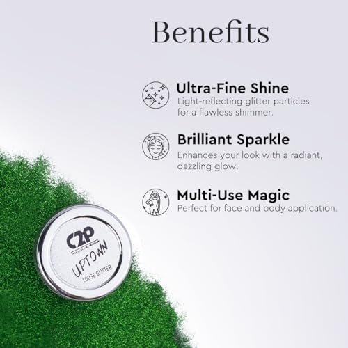 Image of C2P Pro Sparkle Duo Glitter and Glue Kit - Eyeshadow for Eye & Body Makeup | Waterproof, Quick-Drying for Stunning Shimmer Looks (Dazzling Green 39)