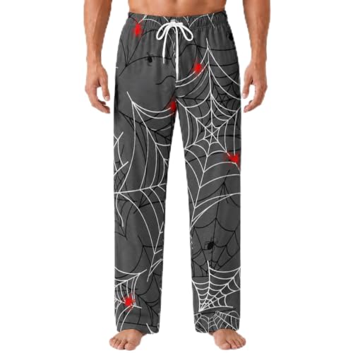 SJWJUO Halloween Spiderweb Spider Mens Pajama Pants Lounge with Pockets -S