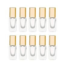 3ml Square Glass Roller Bottle For Essential Oils,Mini Glass Bottles With Stainless Steel Roller Balls,Gold Aluminum Caps Portable Roll-On Vial Aromatherapy Perfume Container-10 Pack