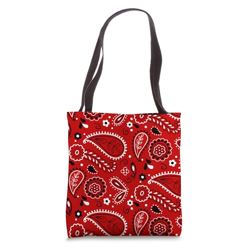 Bolso tote con estampado paisley rojo estilo vaquero y bandana miniatura 1