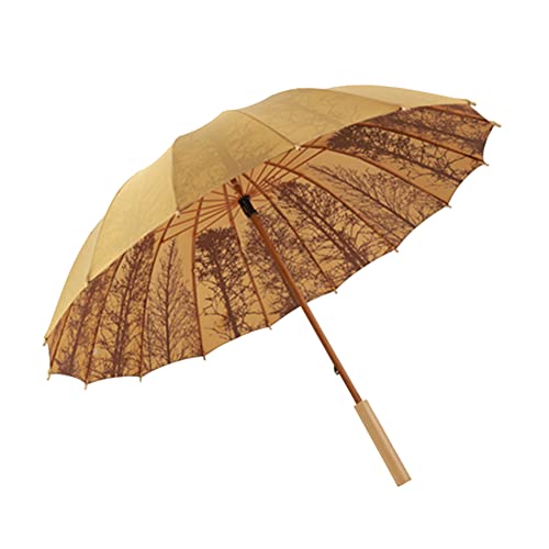 ThreeH Long Umbrella with 14 Ribs 210T Oversized Canopy Large Stick Windproof Umbrella for Golf Travel Business with Solid Wooden Handle,Yellow