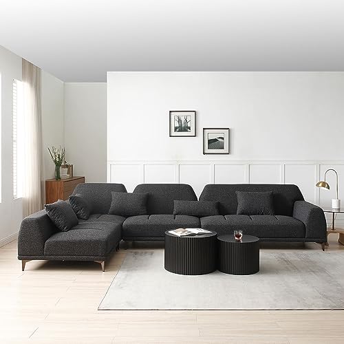 Premium Sectional Sofa Set – Modern Modular Corner Couch with High-Density Sponge Cushions, Soft Polyester Upholstery, Customizable Configurations, Ideal for Living Room and Lounge Spaces (Dark Grey)