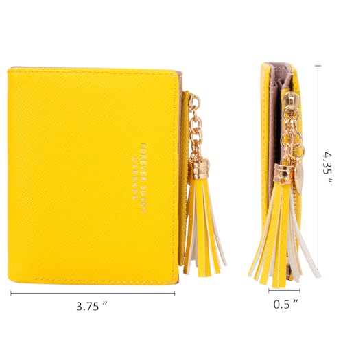 KOTORA Womens Small Wallet Girls Tiny Slim Wallets Pretty Mini Card Holder Thin Short Zip Coin Purse with Love Pendant and Tassels (Yellow)2