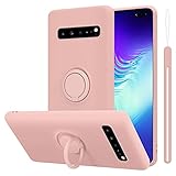 Cadorabo Hülle kompatibel mit Samsung Galaxy S10 5G Schutzhülle TPU Silikon Hülle Liquid Design mit Ring Slim Kratzfest Liquidsilikon Microfaser Hülle Hülle für Galaxy S10 5G in Rosa