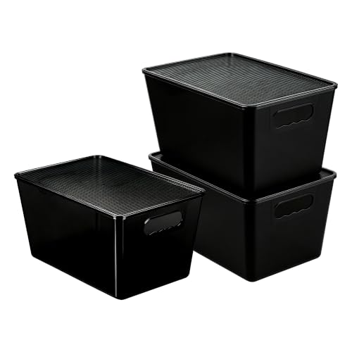 Vtopmart 3 Stück Aufbewahrungsbox mit Deckel, Ordnungsboxen Stapelboxen-L – Ansicht 1