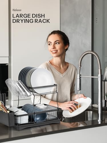 Yabano 2 Tier Dish Drainer, Multifunctional Dish Drainer Rack, Rustproof Kitchen Dish Drying Rack with Drainboard & Utensil Holder, Space-Saving Dish Rack for Kitchen Counter - Image 7
