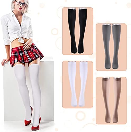 Fengyuanhong 4 Pairs Over Knee Thigh Socks Hold Up Stockings for Women Hold Up Stockings Over Knee Women's Silk Thigh High Stockings Nylon Socks for Women Costume Accessory Velvet Skin Friendly