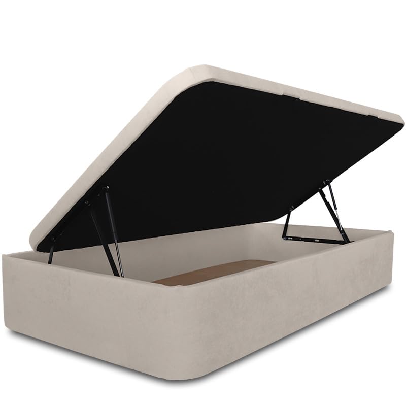 Ventadecolchones - Canapé Abatible Apertura Lateral Serena Gran Capacidad Tapizado en Tela Antimanchas Crudo Medidas 135 x 190 cm con Tapa con Borde en Tela + Tejido 3D