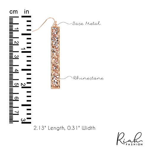 Glitter Rhinestone Statement Drop Earrings - Sparkly Crystal Geometric Metal Hook Dangles Vertical Bar, Elongated Teardrop, Shield Disc (Encrusted Jewel - Long Bar Clear/Silver) #TOP4