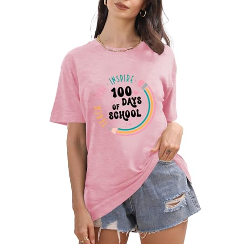 Image of 100th Day of School Shirt for Women Teacher Graphic T-Shirt Funny Teach Short Sleeve Tee Tops