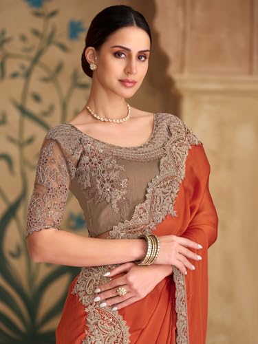 Image of AKHILAM Women's Satin Sequence Embroidery Saree With Unstitched Blouse Piece(SNDLWOD1601 TFH Parent)