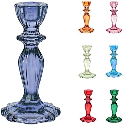 Navy Glass Candlestick Holder | Taper Candle Stand For Indoor or Outdoor, Elegant Christmas Table Decorations or Home Décor, Dinner Party, Birthday, Wedding | Made By Talking Tables