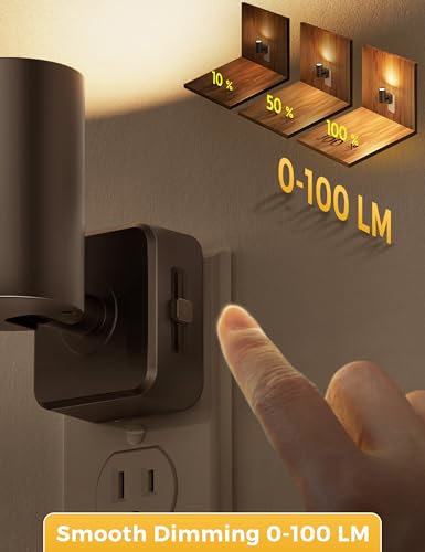 Image of L LOHAS LED Night Lights Plug into Wall, [2-Pack] Rotatable Night Light with Dusk to Dawn Sensor, 0-100 LM Brightness Adjustable,Soft White 3000K Spot Light Nightlight for Bathroom Hallway Stairs