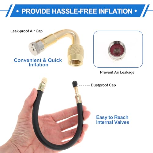 Image of Motoforti 1set 45 Degree Copper Tire Valve Extension with Flexible Plastic 300mm Tyre Valve Inflation Adapter for Car Motorcycle RV Truck Bike