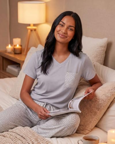 Image of Real Essentials 2 Pack: Women's Comfy Pajama Sets - Short Sleeve Ladies Loungewear Sleepwear PJs (Available In Plus)