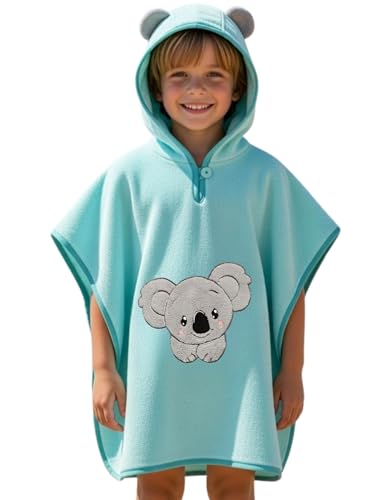 Morgenstern Badeponcho Kinder 1–3 Jahre mit Kapuze – 100% Baumwolle OEKO TEX® Handtuchponcho Kleinkind – Weicher Strandponcho mit Motiv, Farbe: türkis