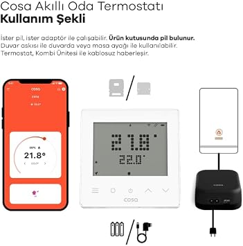Cosa Akıllı Oda Termostatı Kablosuz Kombi Kontrolü v5 (Beyaz)