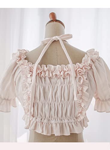 Sweet Lolita Puff Short Sleeve Blouse Teen Girls Japanese Gothic Ruffle Halter Neck Soft Crop Top with Bow3