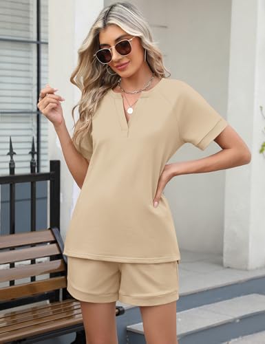 Image of LOMON Womens Two Piece Sets Summer Lounge Sets Sweatsuit Shorts Set Casual Matching Sets