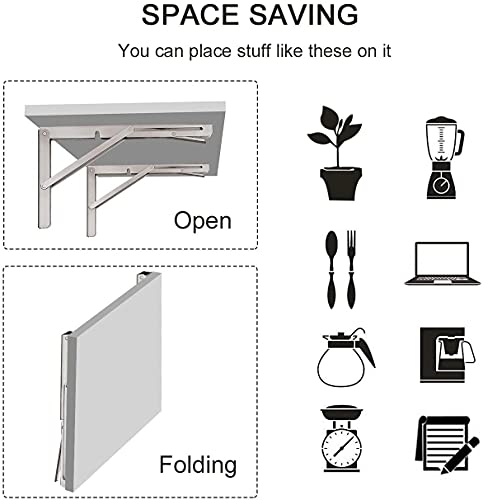 YUMORE Klappkonsole Schwerlast 600mm,Klappregalhalterungen Edelstahl Regalträger Max Load 330 lbs Wandmontierte Schwimmende Tischhalter dreieckige Halterungen für DIY Werkbank Platzsparende, 2er-Pack