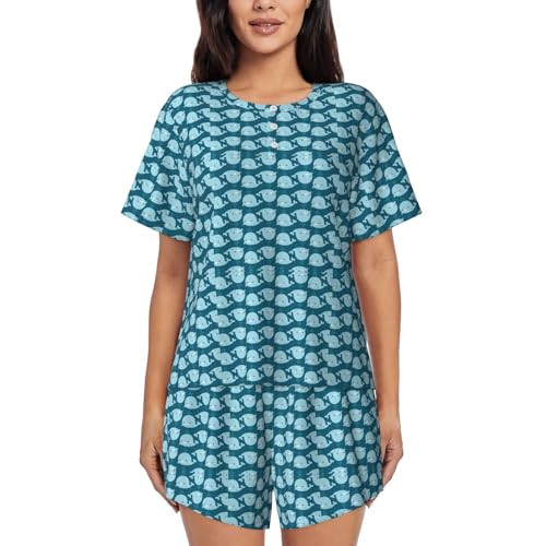 Pijama de manga corta anticalor conjunto de dormir de ballenas ligero