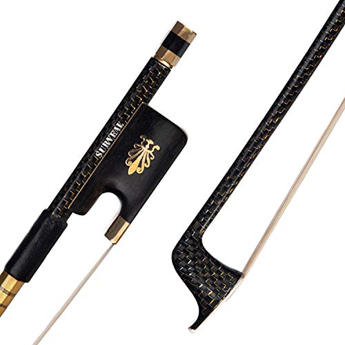 SURVEAL Avanzado Tamaño Completo Fibra de Carbono Violonchelo Arco Ébano Rana Tallada Grado AAA+Blanco Mongolia Caballo Pelo Amarillo Piezas de Cobre Tamaño 4/4 para Violoncello (4/4) Cover